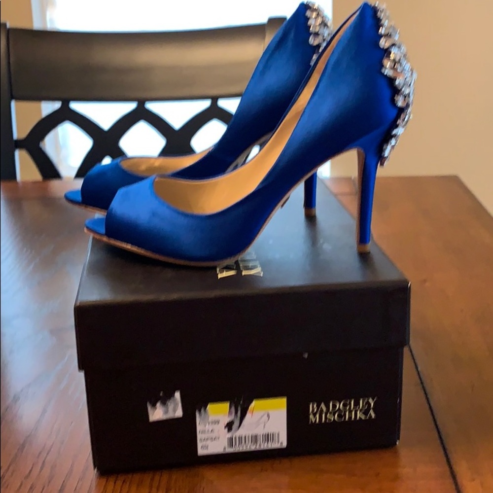 Badgley Mischka embellished royal blue satin pump